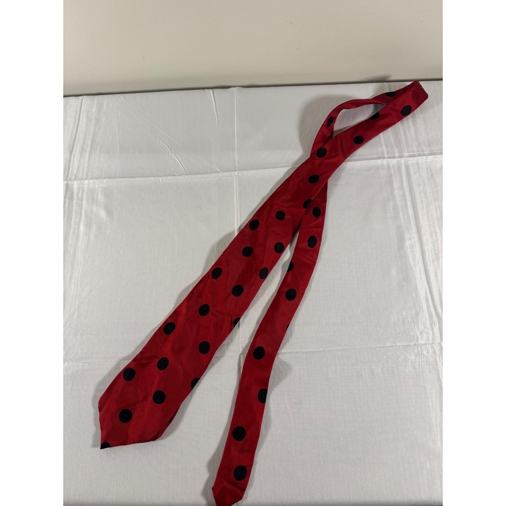 ISACO Mens Silk Tie Red White Striped Black Polka Dot Made in Italy Business